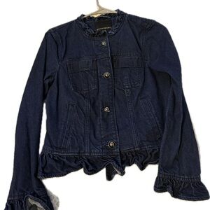Banana Republic Dark Blue Ruffle Hem Jean Jacket